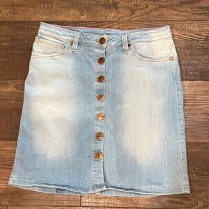 Wrangler Women Light Wash Button Front Denim Mini Skirt Size 7 Western Boho